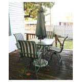 Glass Top Patio Table w/ Chairs & Umbrella