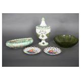 Made in Italy Urn, Green Bowl,  Decorative Plates