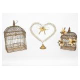 Hanging Bird Cages, Gold Heart Shaped Decoration