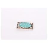 Vtg. Ron G. Serling Silver & Turquoise Belt Buckle