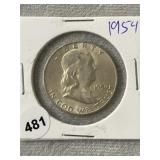 1954 Franklin Half Dollar Silver Coin