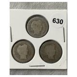 3 Barber Dimes Silver Coins