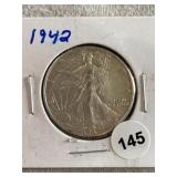 1942 Walking Liberty Silver Half Dollar Coin