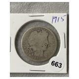 1915 Barber Half Dollar Silver Coin