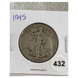 1945 Walking Liberty Silver Half Dollar Coin