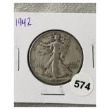 1942 Walking Liberty Silver Half Dollar Coin