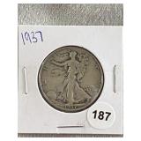 1937 Walking Liberty Silver Half Dollar Coin