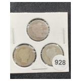 3 Barber Dimes Coins