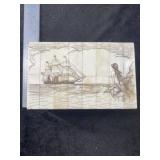 Sailing Ship & Mermaid Bone Box Scrimshaw Indian A