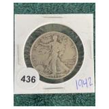 1942 Walking Liberty Half Dollar Silver Coin