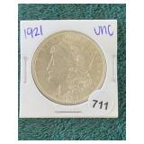 1921 UNC Morgan Silver Dollar Coin