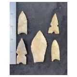 5 Very Nice Texas Arrow Points Indian Artifact Arr