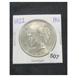 1922 AU Peace Silver Dollar Coin