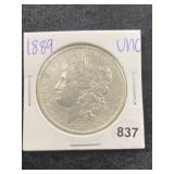 1889 UNC Morgan Silver Dollar Coin