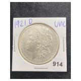 1921 D UNC Morgan Silver Dollar Coin