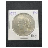 1922 AU Peace Silver Dollar Coin