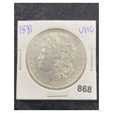 1881 UNC Morgan Silver Dollar Coin