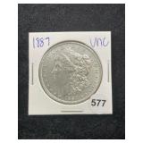 1887 UNC Morgan Silver Dollar Coin