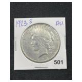 1923 S AU Peace Silver Dollar Coin