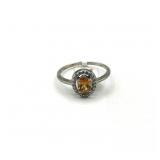 STERLING SILVER NATURAL CITRINE RING CZ SZ-9.5