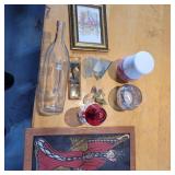 tray lot= oil lamp, bottles,etc