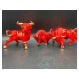 Mid Century Ceramic Charging Bull Figures