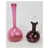 Etched glass ruby cruet, cranberry bulb Vase