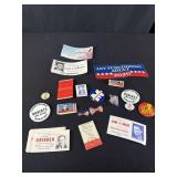 Assorted Democrat pins and cards