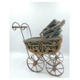 Antique Wicker Rattan and Wrought Iron Dolls P