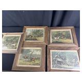 5PC lot of vintage hunting prints