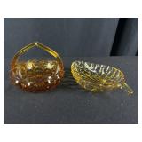 2PC lot of amber glass dishes