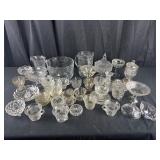 Assorted crystal and pressed glass dishes