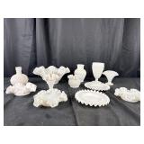 12PC lot of ruffled and hobnail dishes.