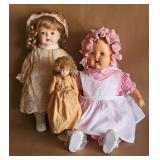 3 ANTIQUE REPAINTED COMPOSITION DOLL BABIES