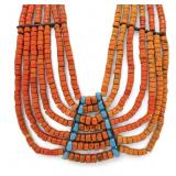 Six Strand Red Coral Beaded Necklace