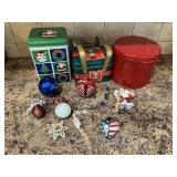 Lot of Christmas Tins and Ornaments