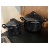 Set of 2 Black Speckled Enamel Cook Pots