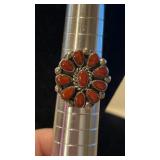 Navajo Coral Sterling Ring, Sz. 8