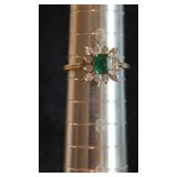 14K Gold Emerald and Diamond Ring, Sz. 6.75