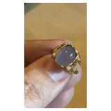 Gold Tone WIre Ring with Blue Agate Stone, Sz. 4