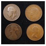Group of 4 Coins, Great Britain Pennies, 18xx, 191