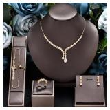 4 Piece Zirconia Bridal Jewelry Set, Necklace, Bra