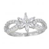 Decadence Sterling SIlver Floral Pave Ring size 6