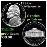 Proof 1992-s Jefferson Nickel 5c Grades GEM++ Proo