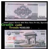 2008 Upper Korea 500 Won Note P# 63s, Specimen Gra
