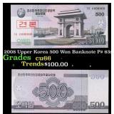 2008 Upper Korea 500 Won Banknote P# 63s;  Grades