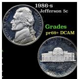 1986-s Proof Jefferson Nickel 5c Grades GEM++ Proo