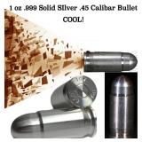 1 oz .999 Solid SIlver .45 Calibar BulletCOOL!