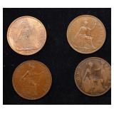 Group of 4 Coins, Great Britain Pennies, 1918, 193