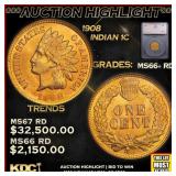 ***Major Highlight*** 1908 Indian Cent 1c ms66+ rd